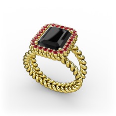 Siyah zirkon ve garnet 18 ayar altın yüzük