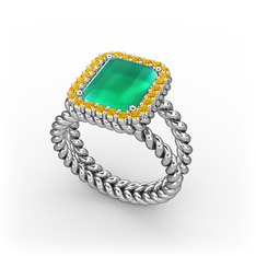 Ellora Yüzük - Kök zümrüt ve sitrin 18 ayar beyaz altın yüzük #1d6yyfm