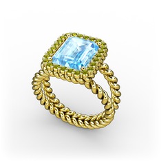 Akuamarin ve peridot 925 ayar altın kaplama gümüş yüzük