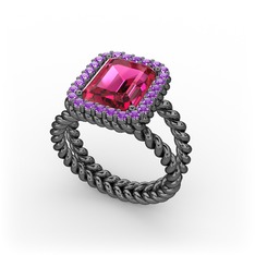 Rodolit garnet ve ametist 925 ayar siyah rodyum kaplama gümüş yüzük