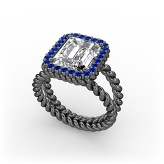 Ellora Yüzük - Swarovski ve lab safir 925 ayar siyah rodyum kaplama gümüş yüzük #1en52xy