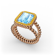 Ellora Yüzük - Akuamarin ve sitrin 8 ayar rose altın yüzük #1es3kn4