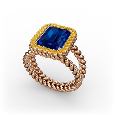 Ellora Yüzük - Lab safir ve sitrin 8 ayar rose altın yüzük #1ffcf2