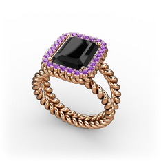 Ellora Yüzük - Siyah zirkon ve ametist 14 ayar rose altın yüzük #1hr2gh8