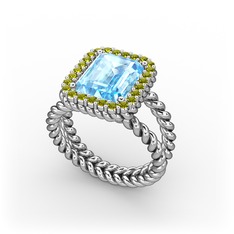 Akuamarin ve peridot 925 ayar gümüş yüzük