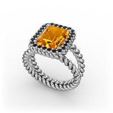 Ellora Yüzük - Sitrin ve siyah zirkon 14 ayar beyaz altın yüzük #1i1c8oj