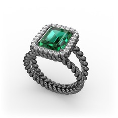 Yeşil kuvars ve swarovski 925 ayar siyah rodyum kaplama gümüş yüzük