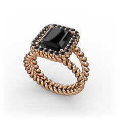Siyah zirkon 925 ayar rose altın kaplama gümüş yüzük