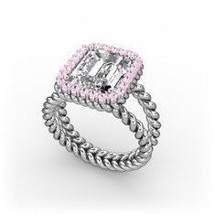 Swarovski ve pembe kuvars 8 ayar beyaz altın yüzük