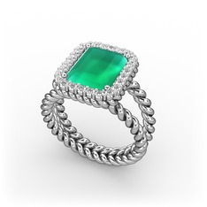 Ellora Yüzük - Kök zümrüt ve pırlanta 14 ayar beyaz altın yüzük (0.39 karat) #1jeo5ex