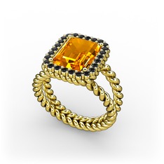 Ellora Yüzük - Sitrin ve siyah zirkon 8 ayar altın yüzük #1kgc82g