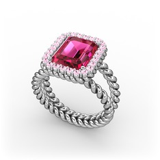 Ellora Yüzük - Rodolit garnet ve pembe kuvars 8 ayar beyaz altın yüzük #1kljn1h