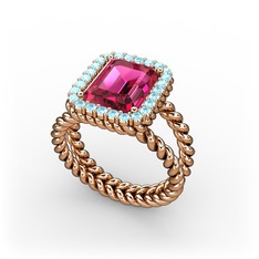 Rodolit garnet ve akuamarin 8 ayar rose altın yüzük