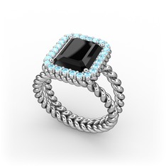 Ellora Yüzük - Siyah zirkon ve akuamarin 8 ayar beyaz altın yüzük #1lwir79