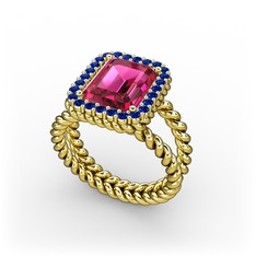 Rodolit garnet ve lab safir 18 ayar altın yüzük