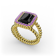 Siyah zirkon ve ametist 14 ayar altın yüzük