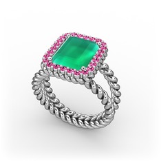 Ellora Yüzük - Kök zümrüt ve rodolit garnet 8 ayar beyaz altın yüzük #1oc6cdw