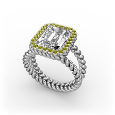 Beyaz zirkon ve peridot 14 ayar beyaz altın yüzük