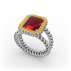 Ellora Yüzük - Kök yakut ve sitrin 18 ayar beyaz altın yüzük #1q2za1f