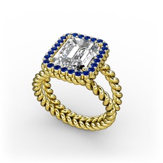 Swarovski ve lab safir 18 ayar altın yüzük