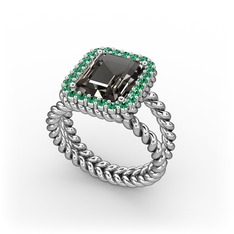 Dumanlı kuvars ve yeşil kuvars 14 ayar beyaz altın yüzük