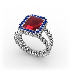 Ellora Yüzük - Kök yakut ve lab safir 8 ayar beyaz altın yüzük #1qjreyr