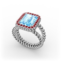 Ellora Yüzük - Akuamarin ve garnet 925 ayar gümüş yüzük #1rt2etg