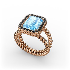 Ellora Yüzük - Akuamarin ve siyah zirkon 8 ayar rose altın yüzük #1rzhxsh