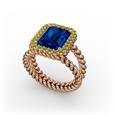 Lab safir ve peridot 925 ayar rose altın kaplama gümüş yüzük