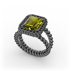 Ellora Yüzük - Peridot ve siyah zirkon 925 ayar siyah rodyum kaplama gümüş yüzük #1squ1v6