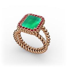 Kök zümrüt ve garnet 18 ayar rose altın yüzük