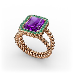 Ellora Yüzük - Ametist ve yeşil kuvars 925 ayar rose altın kaplama gümüş yüzük #1ts89x8