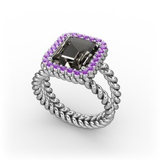 Ellora Yüzük - Dumanlı kuvars ve ametist 8 ayar beyaz altın yüzük #1tw2o6q