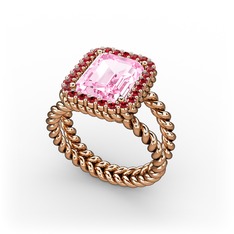 Pembe kuvars ve garnet 14 ayar rose altın yüzük