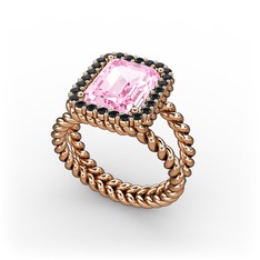 Pembe kuvars ve siyah zirkon 925 ayar rose altın kaplama gümüş yüzük
