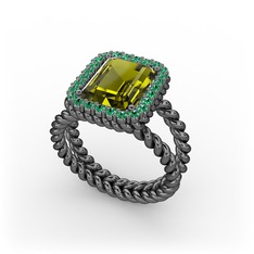 Ellora Yüzük - Peridot ve yeşil kuvars 925 ayar siyah rodyum kaplama gümüş yüzük #1uutka1