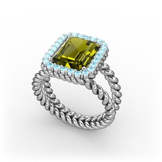 Peridot ve akuamarin 14 ayar beyaz altın yüzük