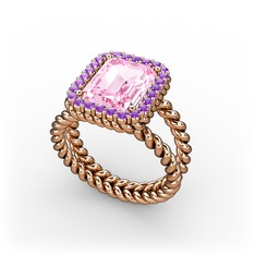 Ellora Yüzük - Pembe kuvars ve ametist 14 ayar rose altın yüzük #1vto35p