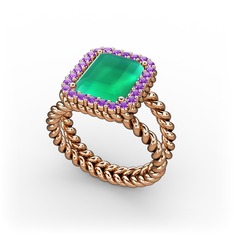Ellora Yüzük - Kök zümrüt ve ametist 18 ayar rose altın yüzük #1w7nxyq