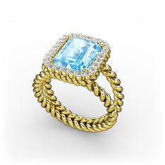 Akuamarin ve beyaz zirkon 925 ayar altın kaplama gümüş yüzük