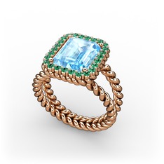 Akuamarin ve yeşil kuvars 925 ayar rose altın kaplama gümüş yüzük
