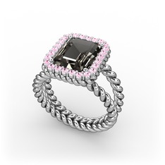 Ellora Yüzük - Dumanlı kuvars ve pembe kuvars 18 ayar beyaz altın yüzük #1x2rvq