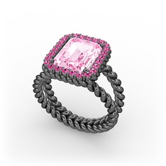 Ellora Yüzük - Pembe kuvars ve rodolit garnet 925 ayar siyah rodyum kaplama gümüş yüzük #1xfc51y