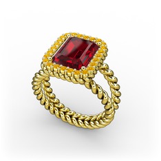 Garnet ve sitrin 18 ayar altın yüzük