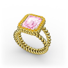 Pembe kuvars ve sitrin 8 ayar altın yüzük