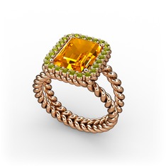 Sitrin ve peridot 925 ayar rose altın kaplama gümüş yüzük