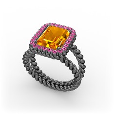 Sitrin ve rodolit garnet 925 ayar siyah rodyum kaplama gümüş yüzük