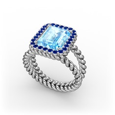 Ellora Yüzük - Akuamarin ve lab safir 18 ayar beyaz altın yüzük #1ynw3ba