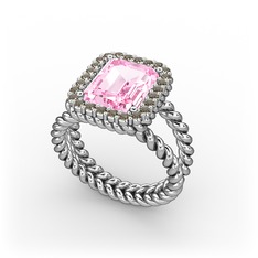 Ellora Yüzük - Pembe kuvars ve dumanlı kuvars 8 ayar beyaz altın yüzük #1yvwvhu