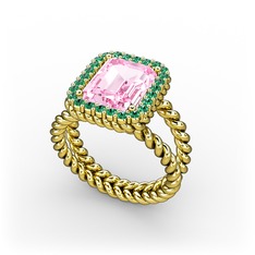Ellora Yüzük - Pembe kuvars ve yeşil kuvars 925 ayar altın kaplama gümüş yüzük #21rrrw